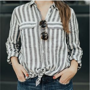 Lucky Brand striped menswear inspired shirt placard pockets size medium